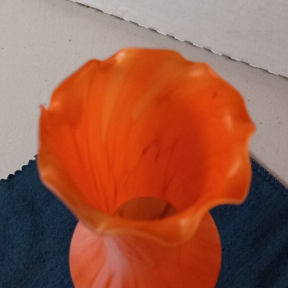 Vintage Orange Splatter Glass Bulbous Center Scalloped Lip Vase Cottagecore - Picture 5 of 6